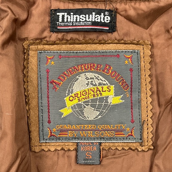 VTG Wilsons Adventure Bound Bomber Jacket Women's Small Brown Leather Lined Coat - Picture 6 of 14